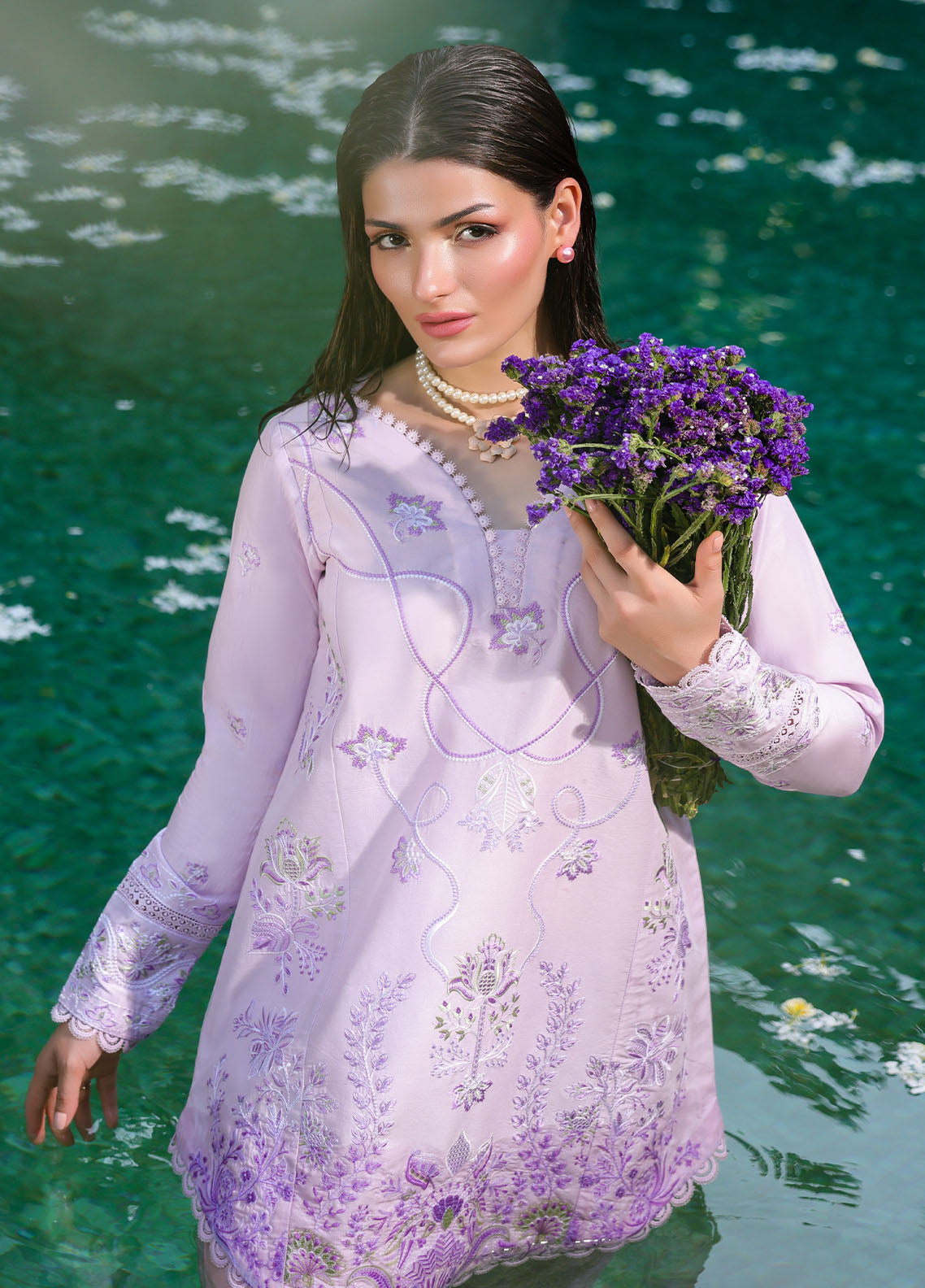 Sahane | Lovent Embroidered Pret 25 | ME23008 Lily M Light Lavender Lawn