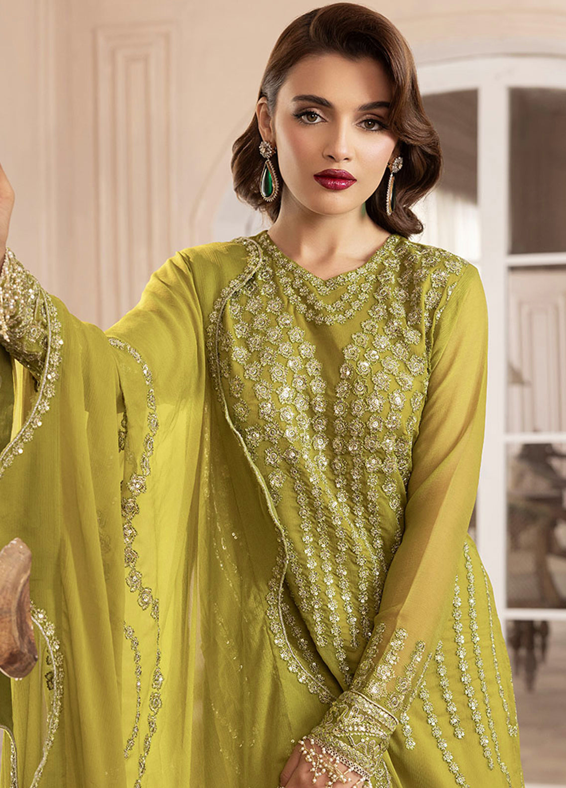 Sahane | Elyssa Festive Chiffon | CT-19001 Eve - ELYSSA M Olive Green Chiffon