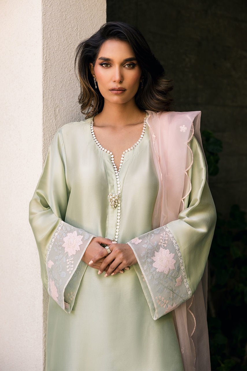 Deepak Perwani | Eid Edit 25 | Kut329 L Mint Green Silk