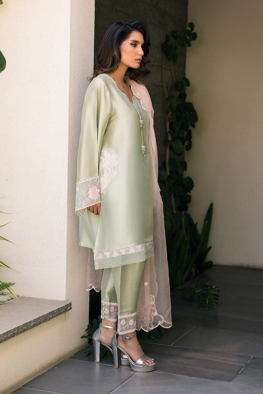 Deepak Perwani | Eid Edit 25 | Kut329 S Mint Green Silk