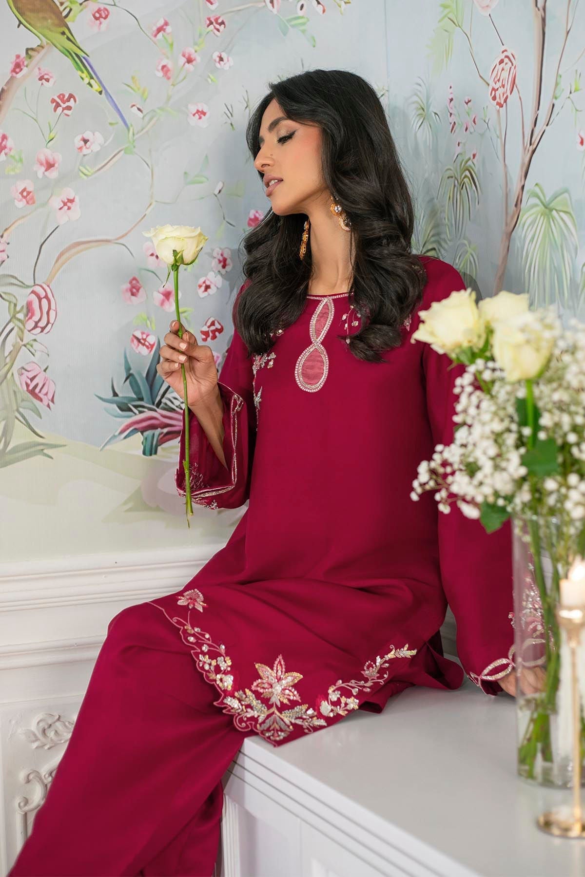 Annus Abrar | Sehr Eid Luxe | Pemala M Crimson Pure Raw Silk