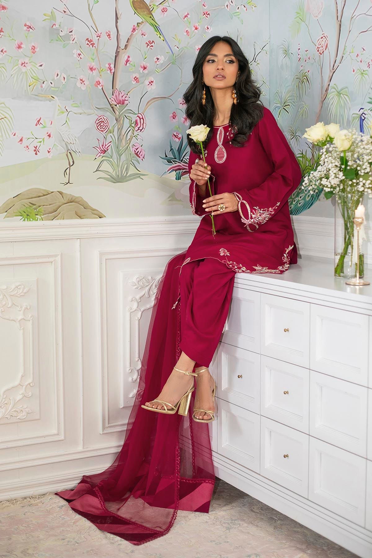 Annus Abrar | Sehr Eid Luxe | Pemala L Crimson Pure Raw Silk