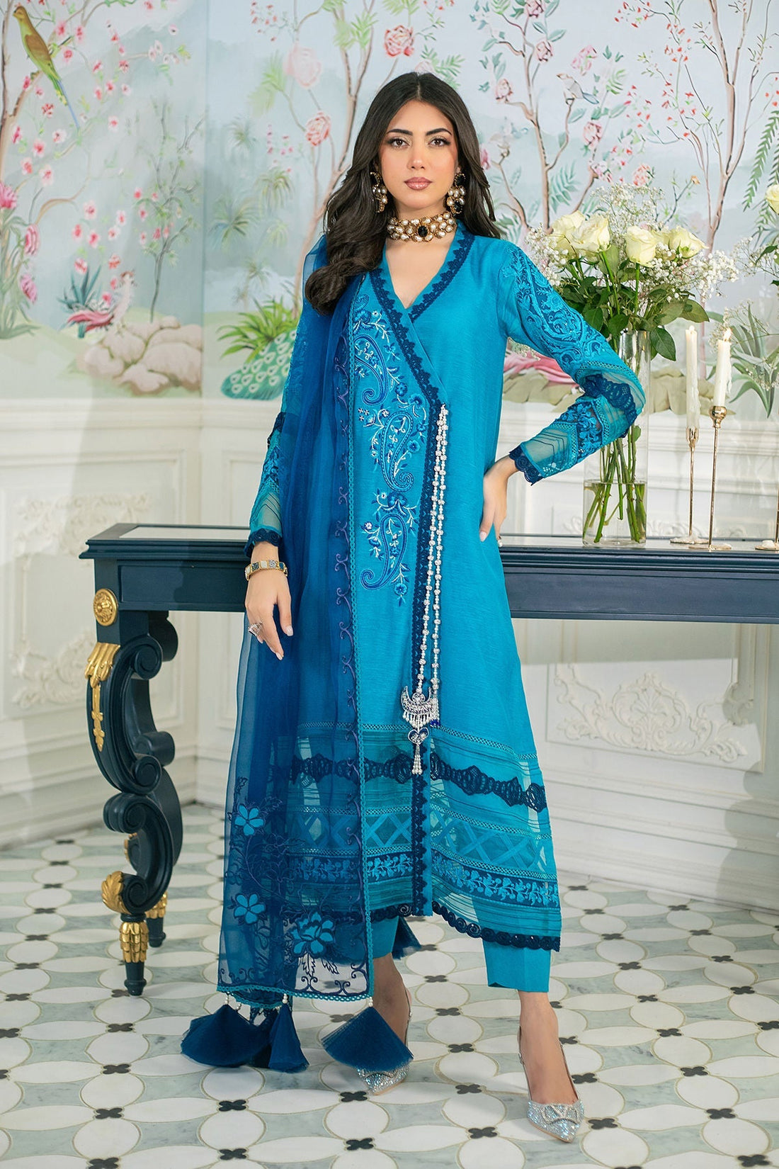 Annus Abrar | Sehr Eid Luxe | Enala XS Teal Silk Net