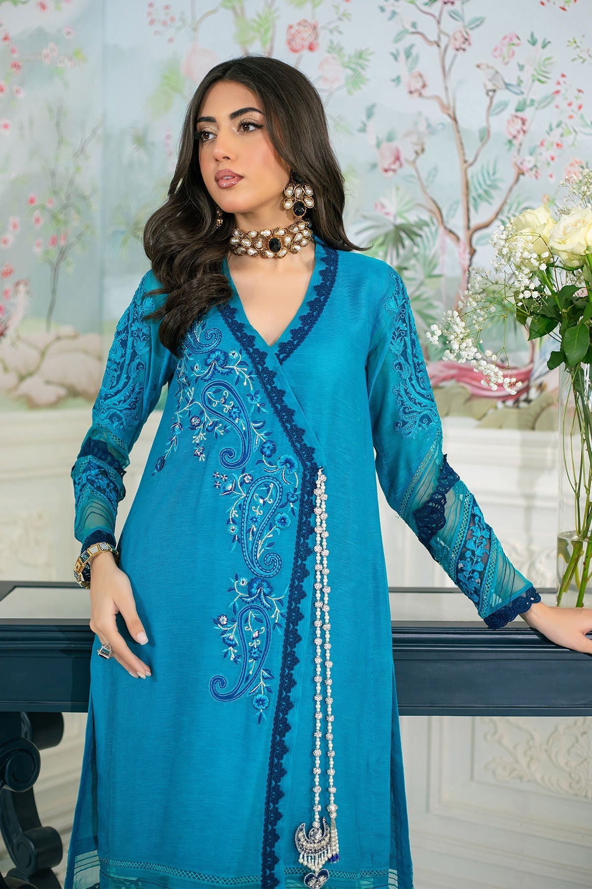 Annus Abrar | Sehr Eid Luxe | Enala M Teal Silk Net
