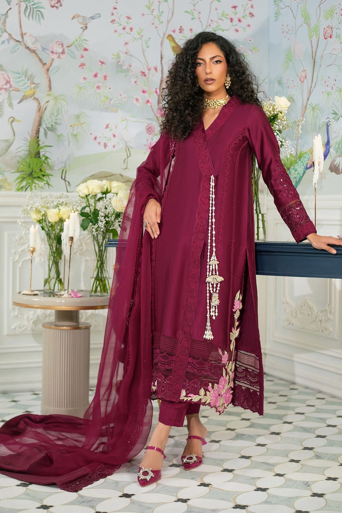 Annus Abrar | Sehr Eid Luxe | Arela XS Maroon Pure Silk