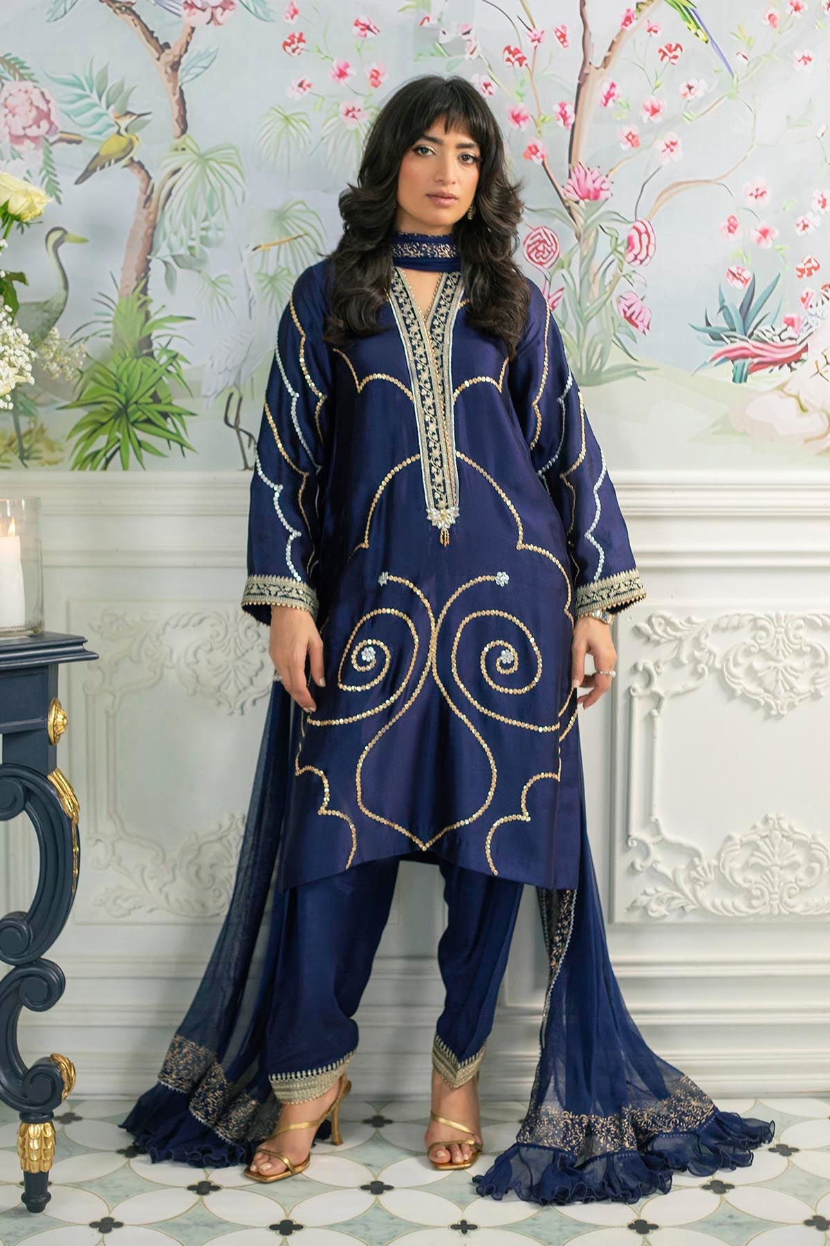Annus Abrar | Sehr Eid Luxe | Izali Midnight XS Navy Pure Silk