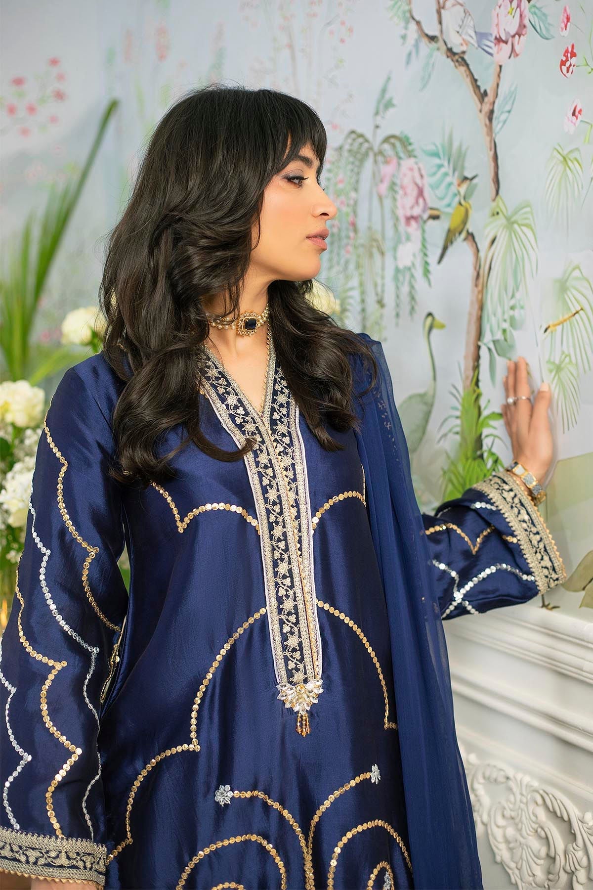 Annus Abrar | Sehr Eid Luxe | Izali Midnight M Navy Pure Silk