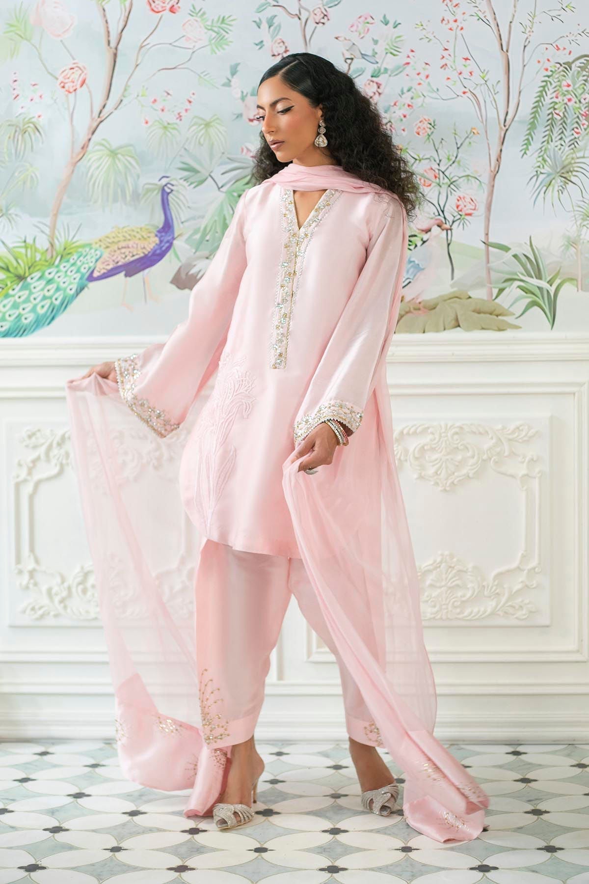 Annus Abrar | Sehr Eid Luxe | Melanie Rose Pink M Pink Pure Silk