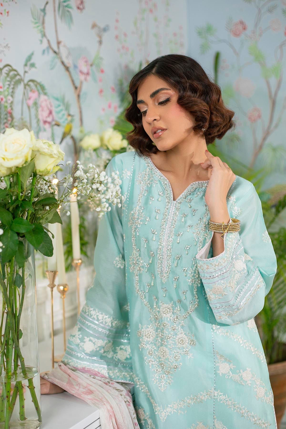 Annus Abrar | Sehr Eid Luxe | Elesia M Ice Blue Pure Silk