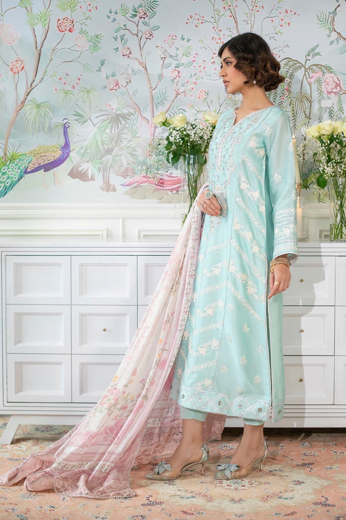 Annus Abrar | Sehr Eid Luxe | Elesia L Ice Blue Pure Silk