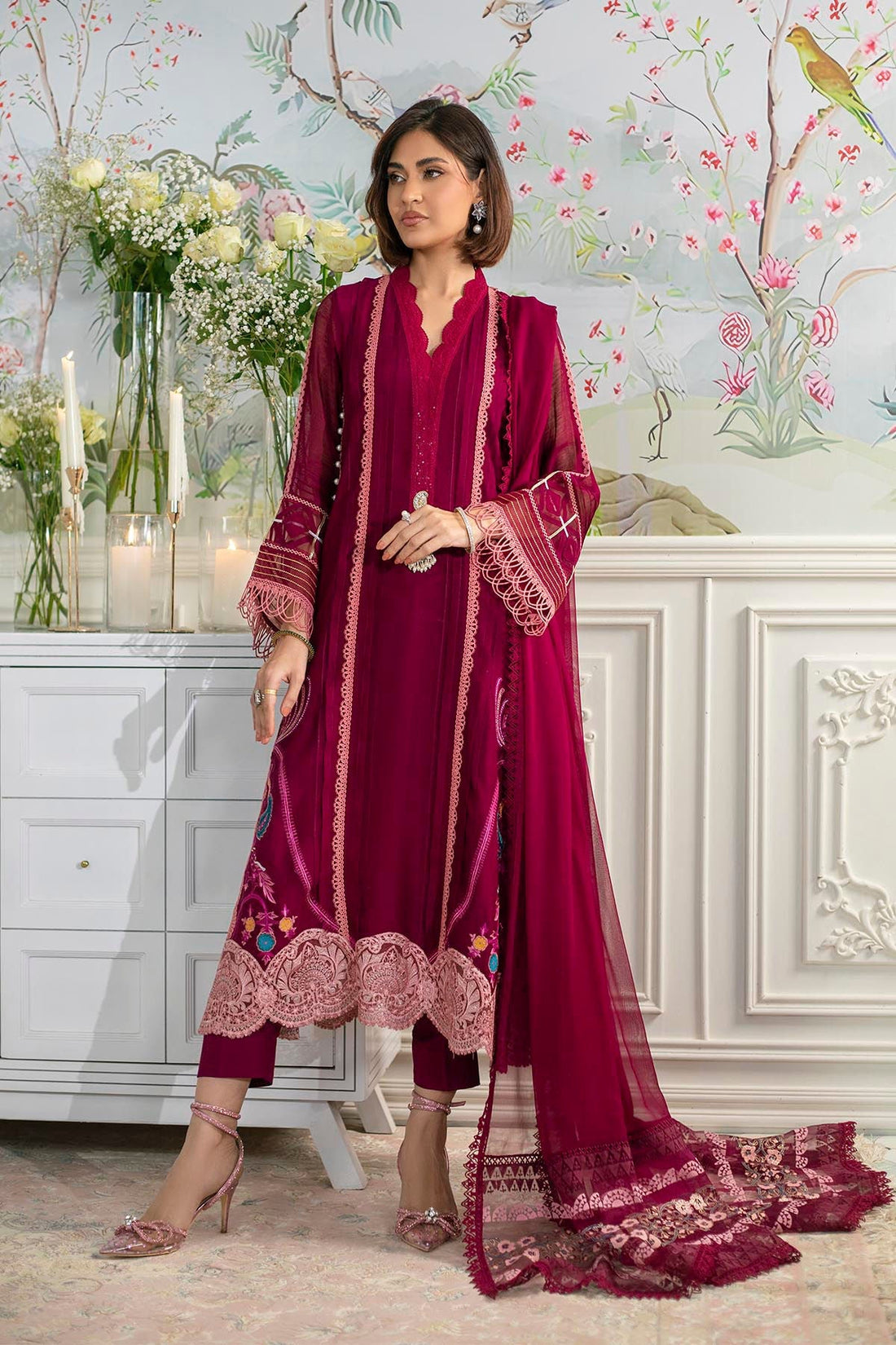 Annus Abrar | Sehr Eid Luxe | Sienna XS Maroon Silk Net