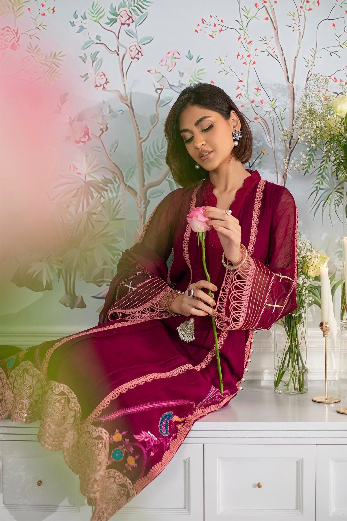 Annus Abrar | Sehr Eid Luxe | Sienna M Maroon Silk Net