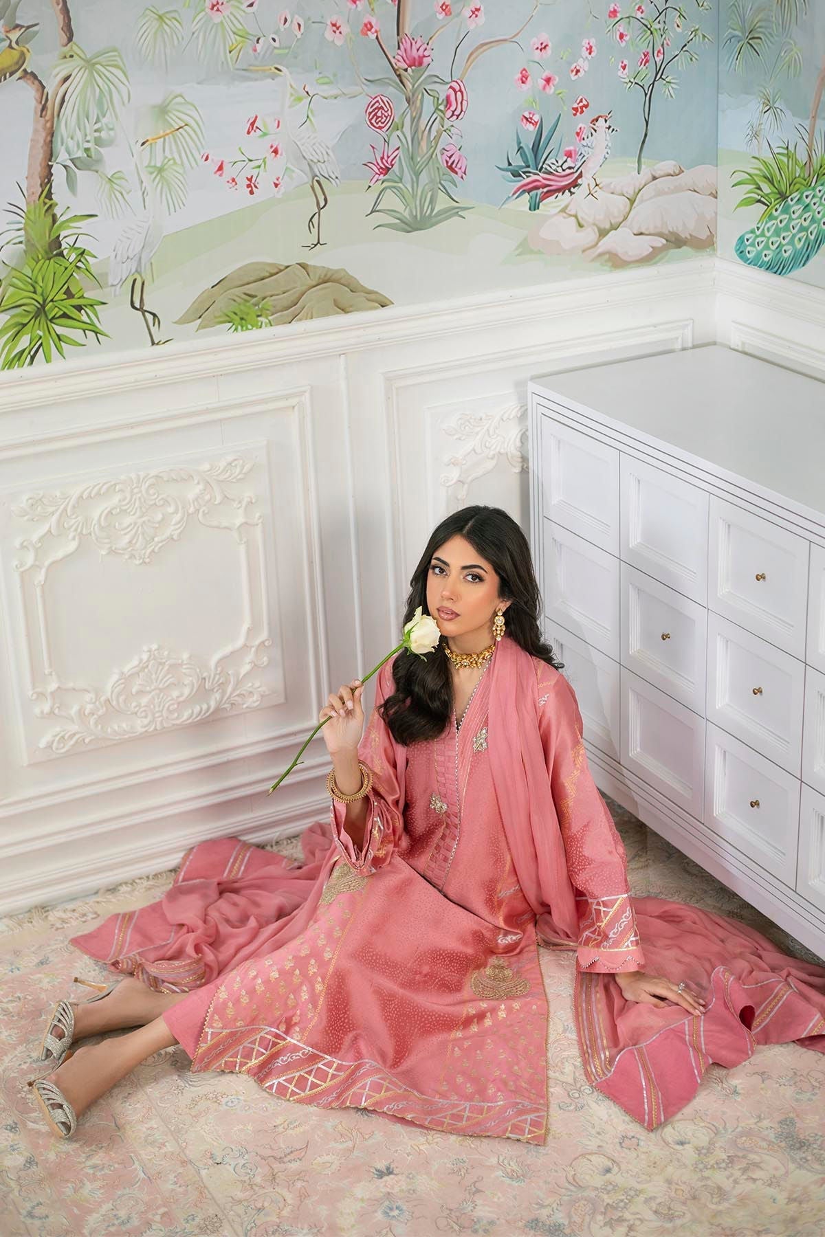 Annus Abrar | Sehr Eid Luxe | Emery M Champagne Pink Sheesha Silk