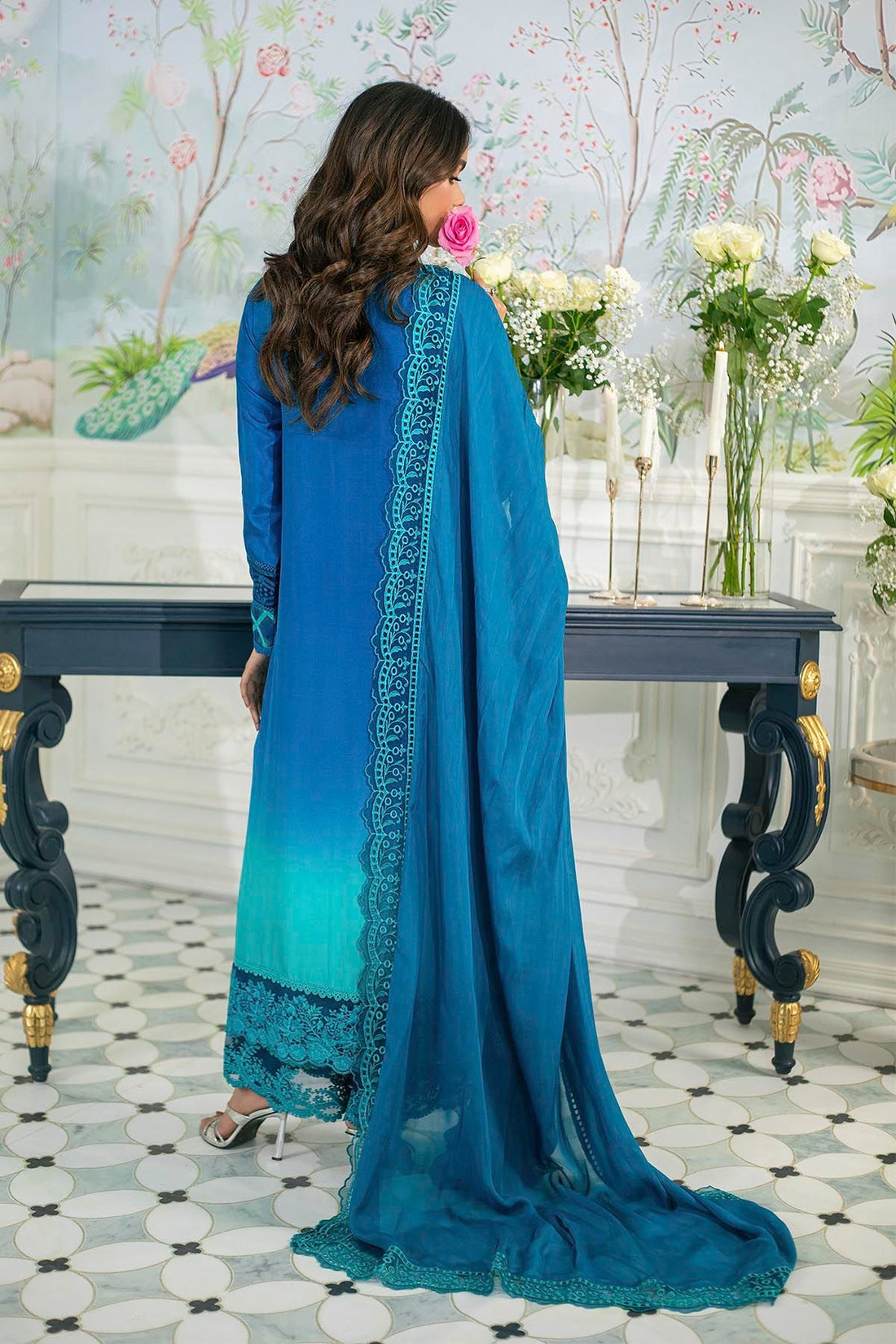 Annus Abrar | Sehr Eid Luxe | Zerni XS Peacock Blue Pure Raw Silk