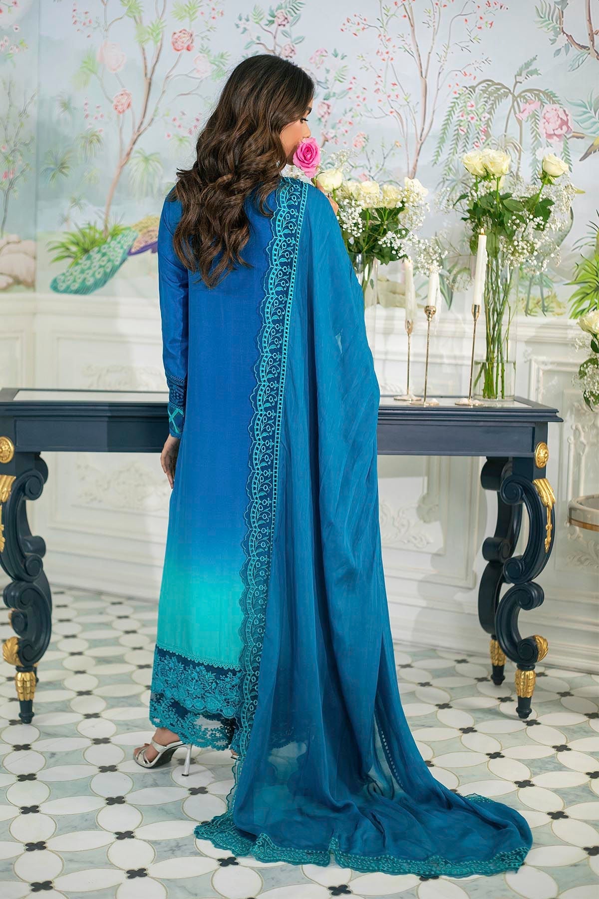 Annus Abrar | Sehr Eid Luxe | Zerni S Peacock Blue Pure Raw Silk