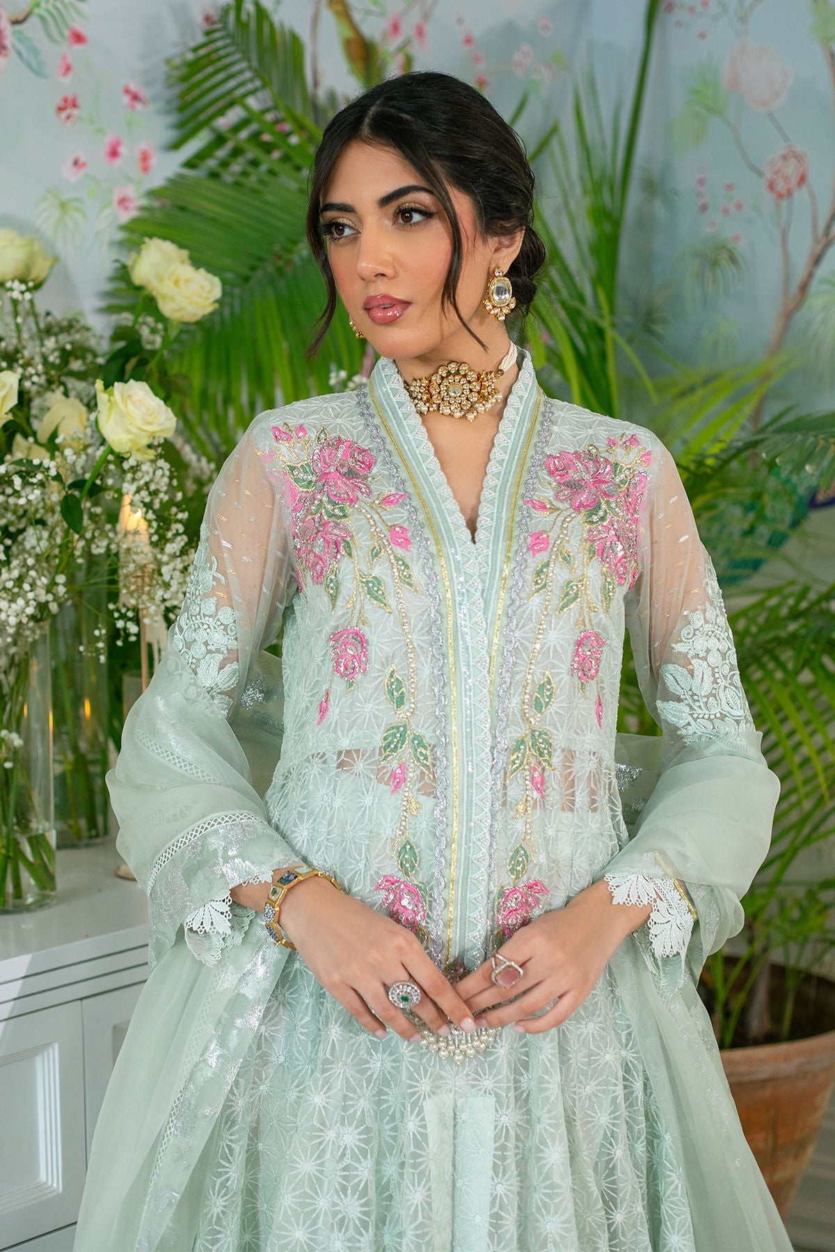 Annus Abrar | Sehr Eid Luxe | Leia M Ice Blue Embosse Organza