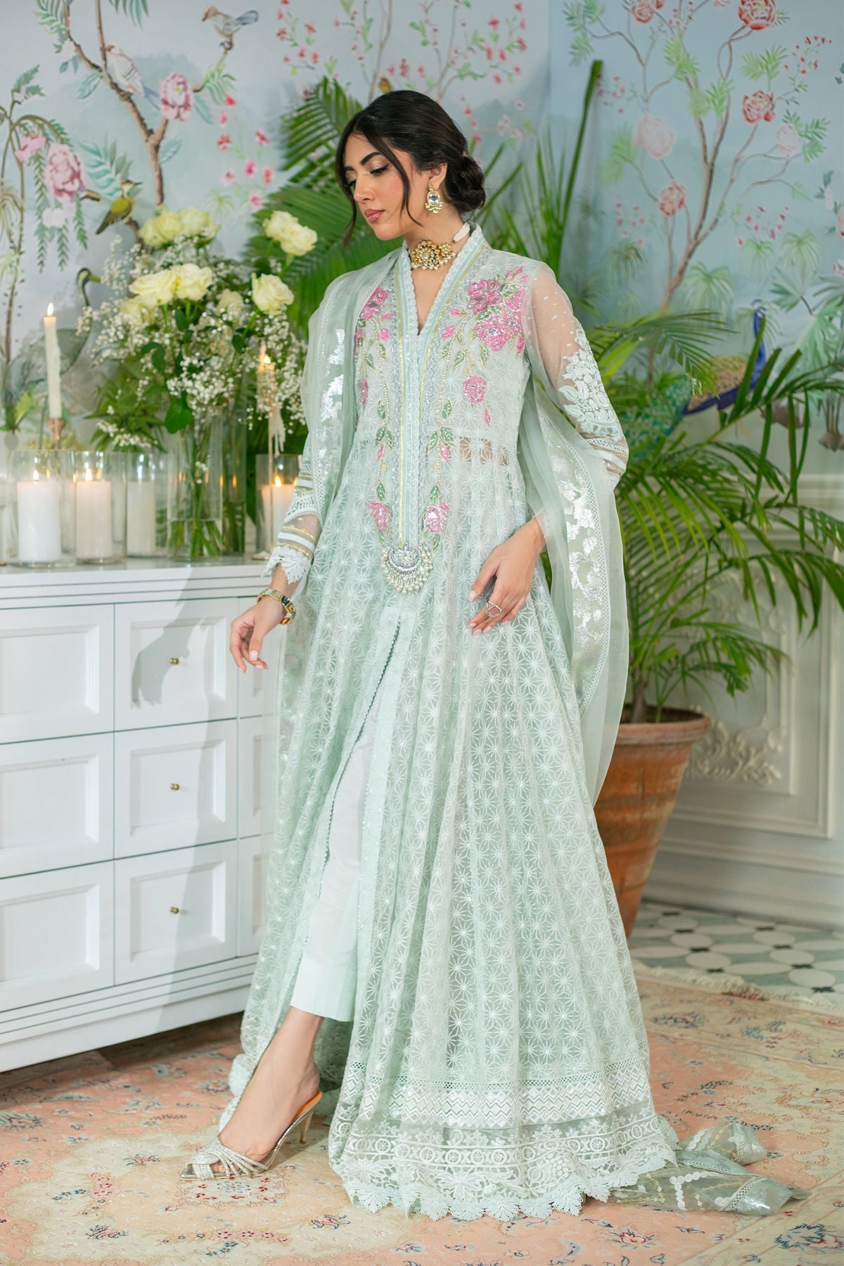 Annus Abrar | Sehr Eid Luxe | Leia L Ice Blue Embosse Organza