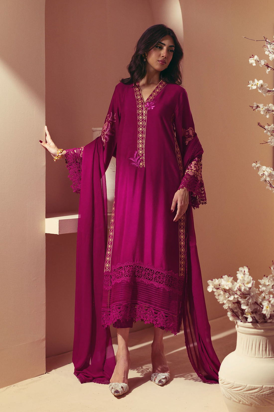 Annus Abrar | Eid Elemental Festive | Mersana XS Magenta Cotton Net