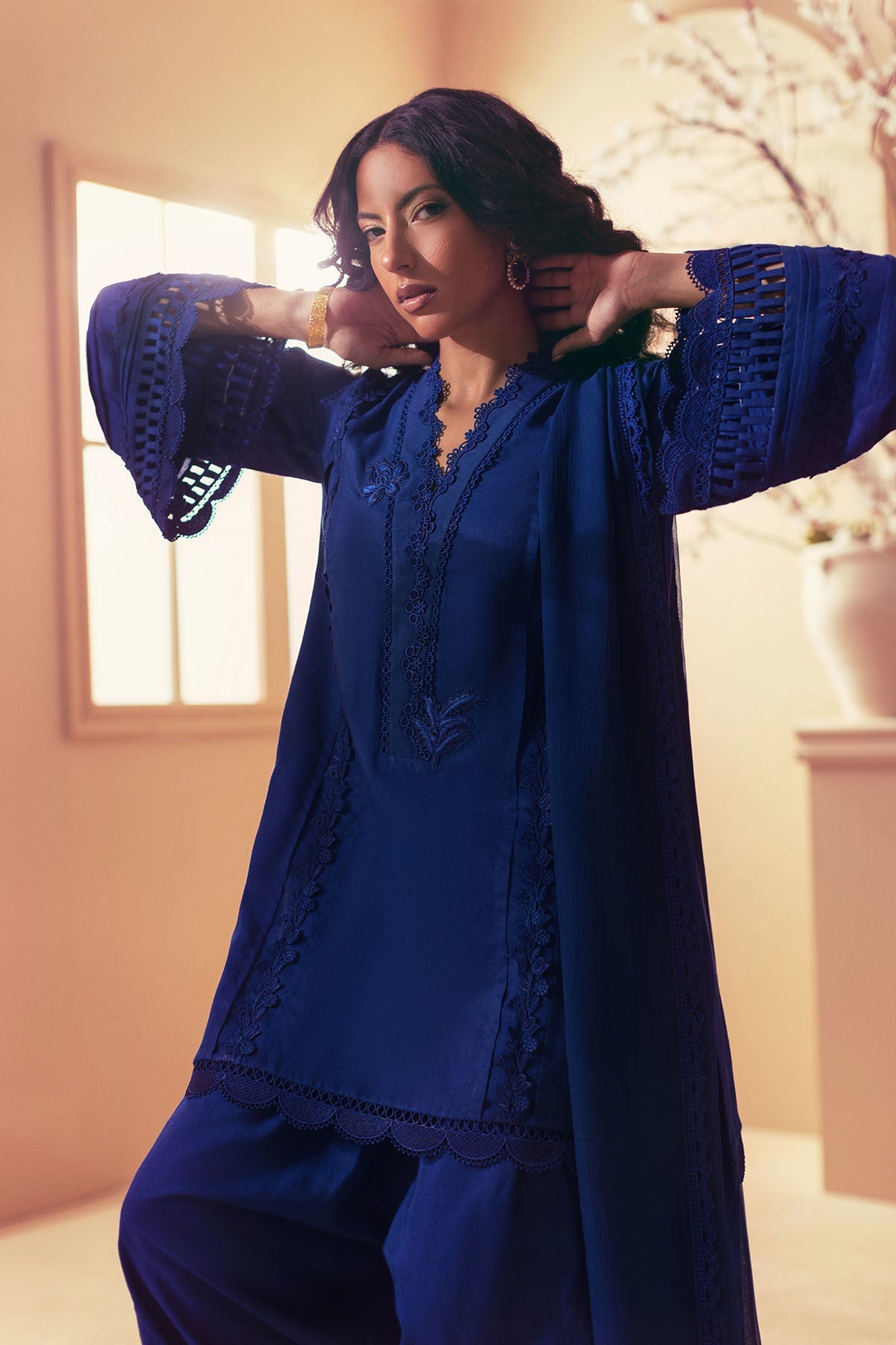 Annus Abrar | Eid Elemental Festive | Jaleh L Cobalt Blue Cotton Net