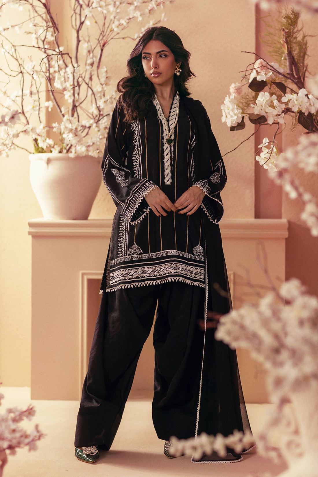 Annus Abrar | Eid Elemental Festive | Yasna XS Black Cotton Net