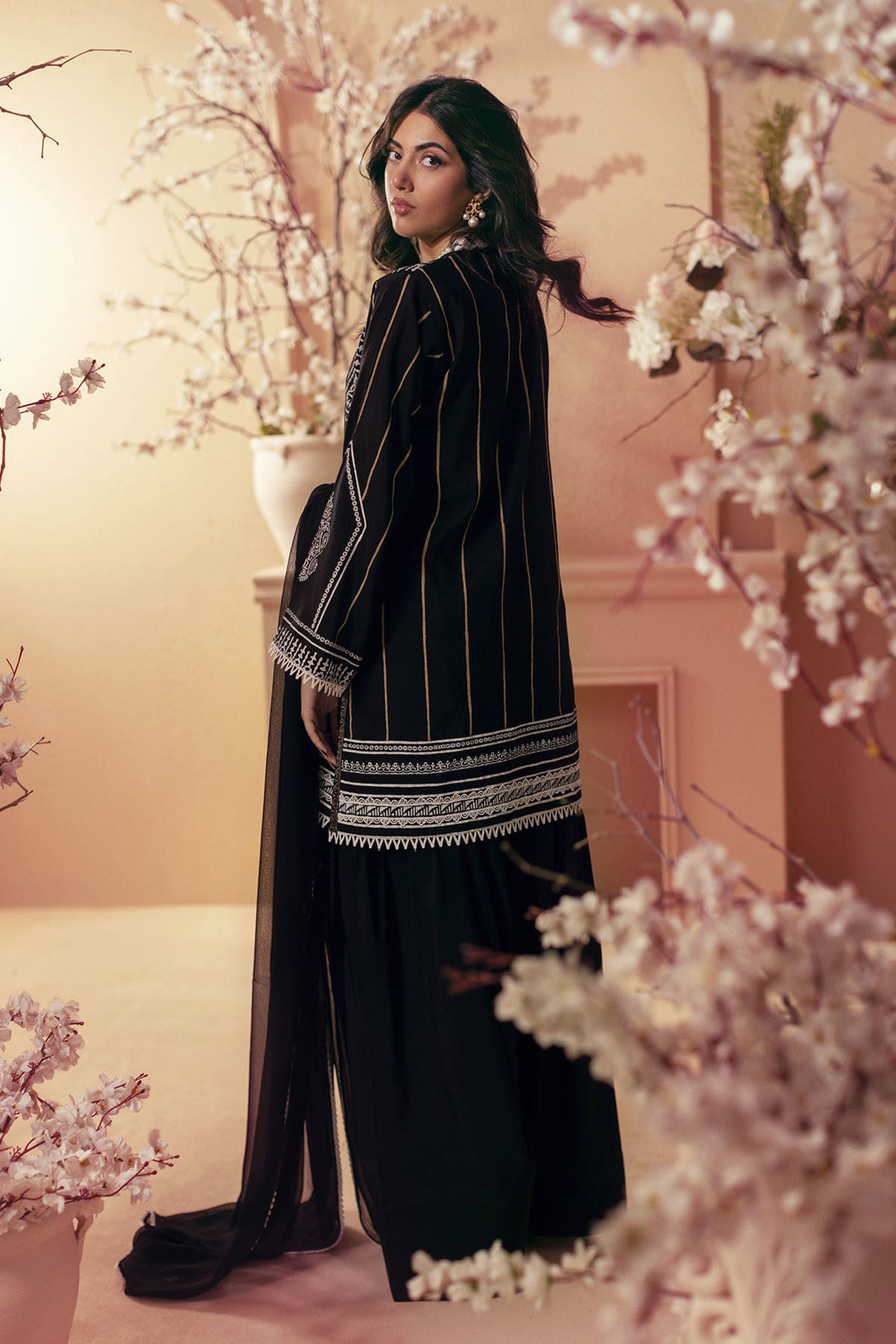 Annus Abrar | Eid Elemental Festive | Yasna XS Black Cotton Net