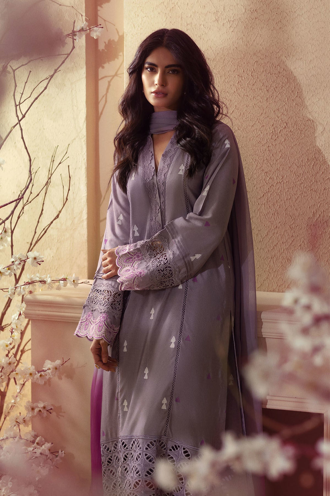 Annus Abrar | Eid Elemental Festive | Behr XS Lilac Gray Cotton Net