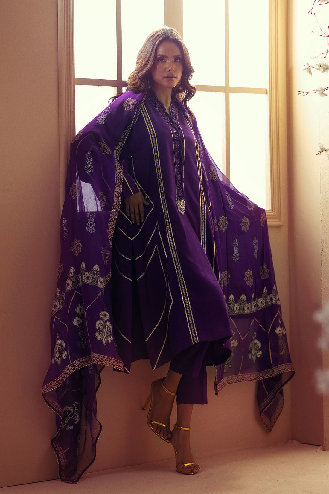 Annus Abrar | Eid Elemental Festive | Elaheh XS Deep Purple Cotton Net