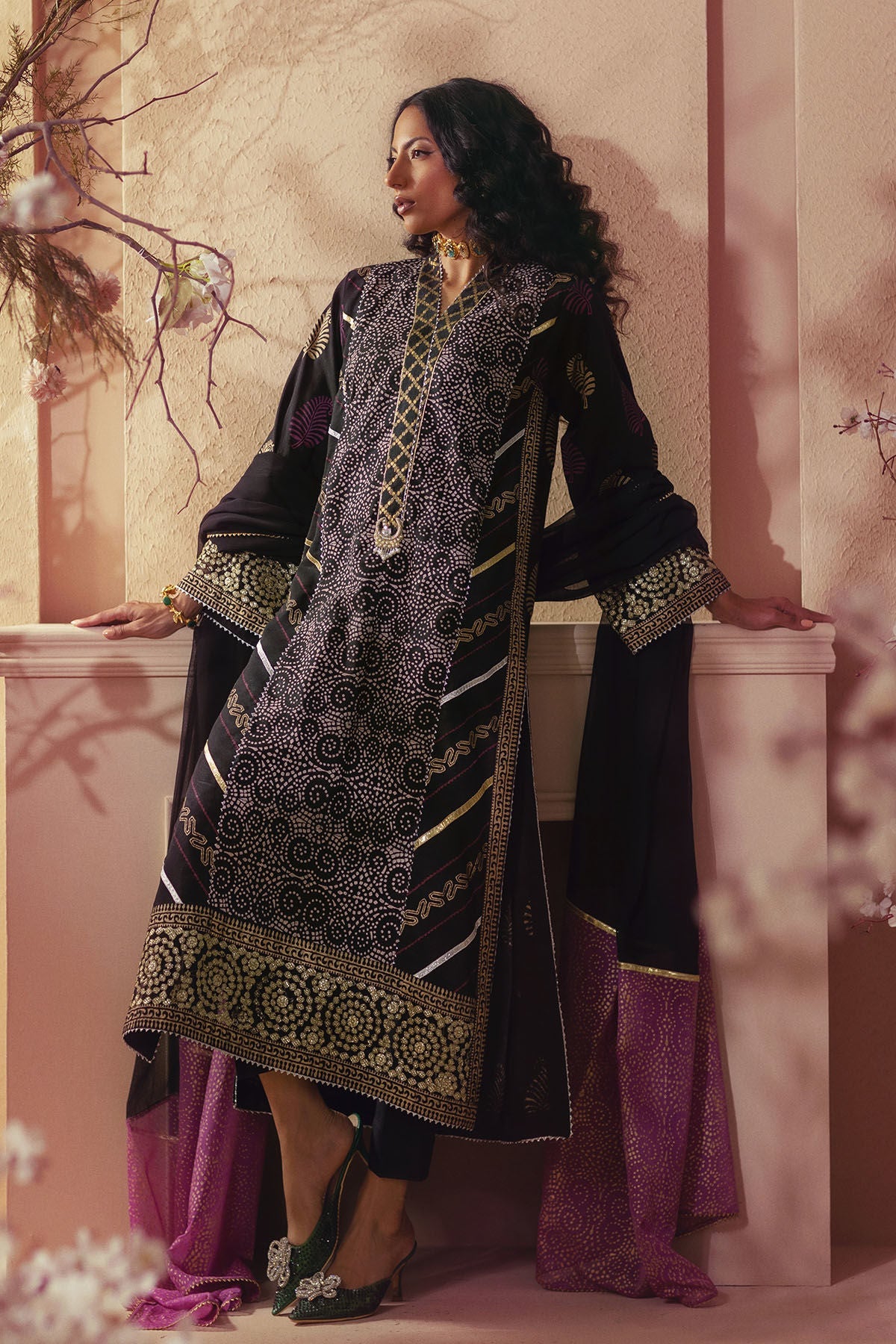 Annus Abrar | Eid Elemental Festive | Anara L Black Cotton Net