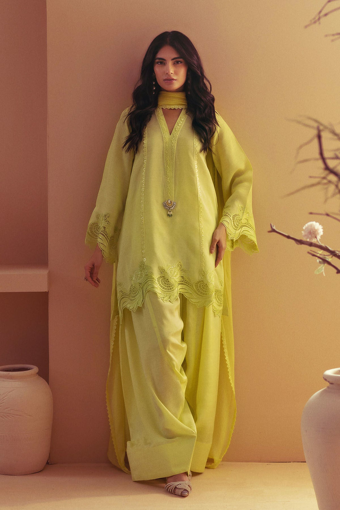 Annus Abrar | Eid Elemental Festive | Deeha XS Lemon Yellow Raw Silk