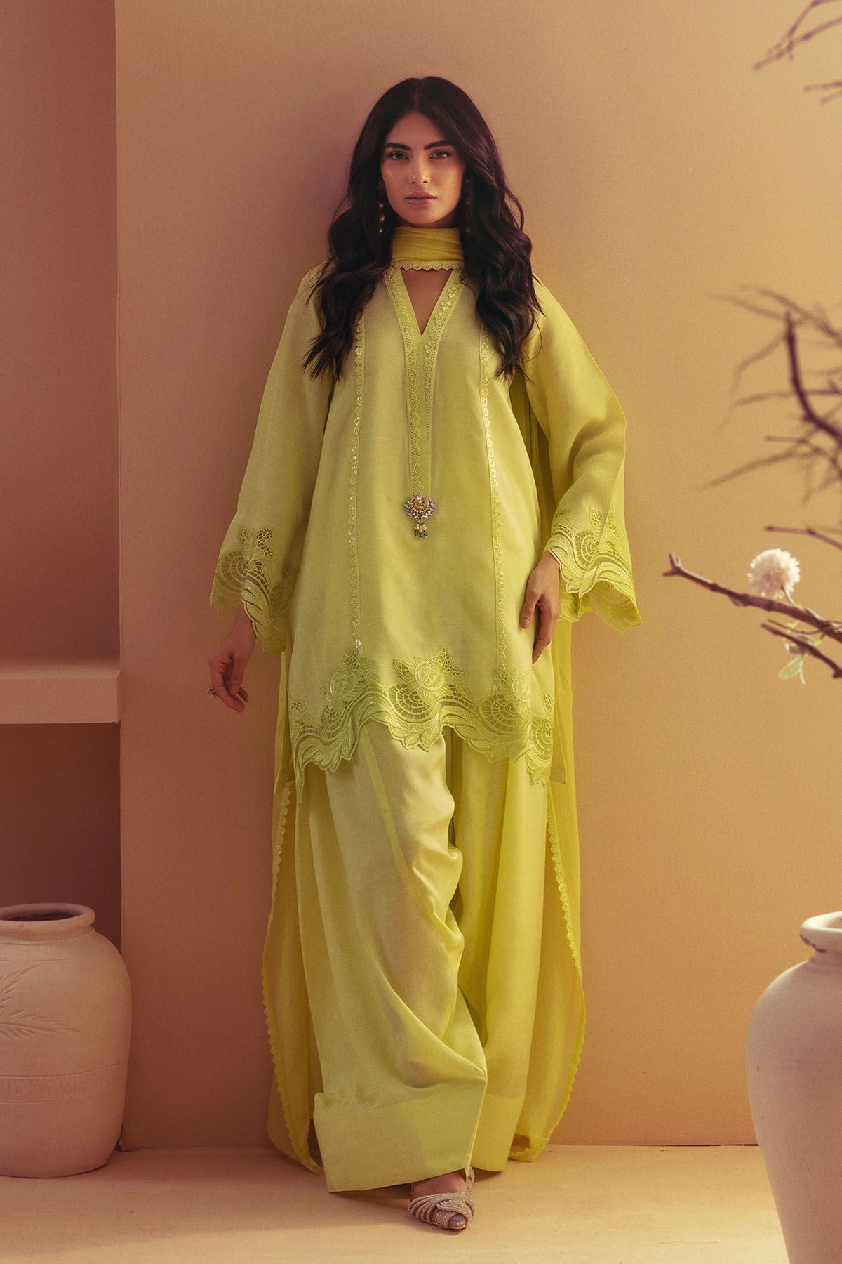 Annus Abrar | Eid Elemental Festive | Deeha XS Lemon Yellow Raw Silk