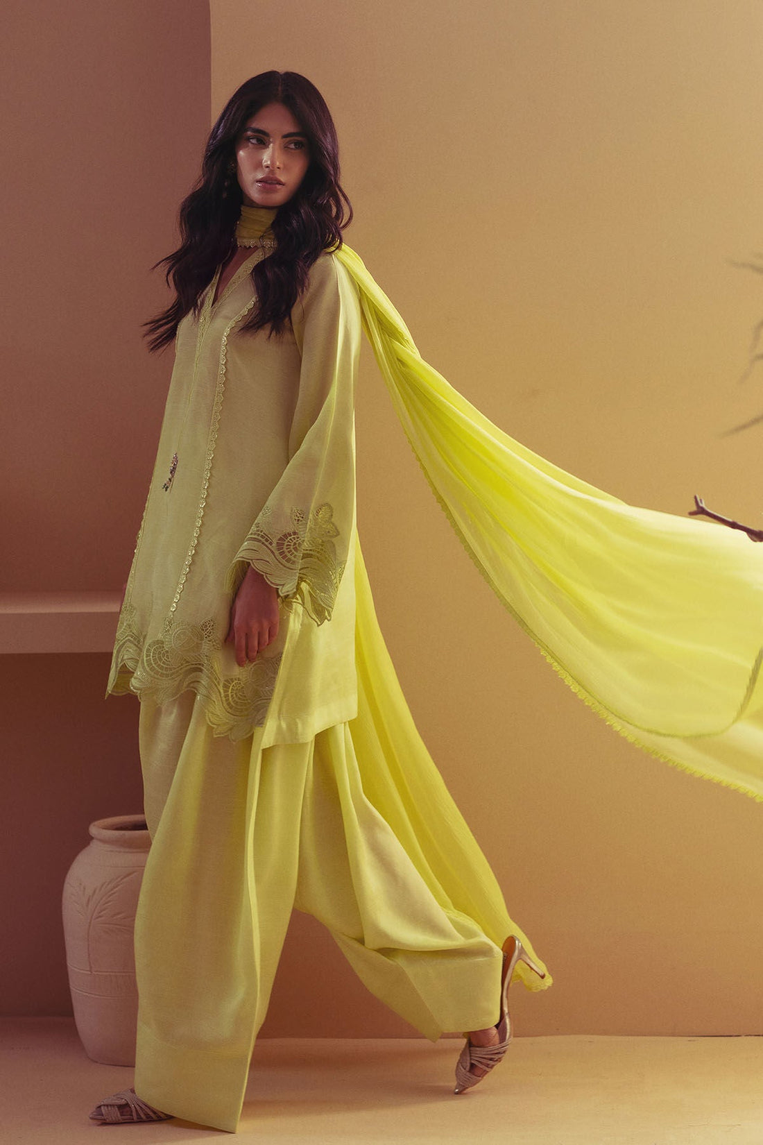 Annus Abrar | Eid Elemental Festive | Deeha XS Lemon Yellow Raw Silk