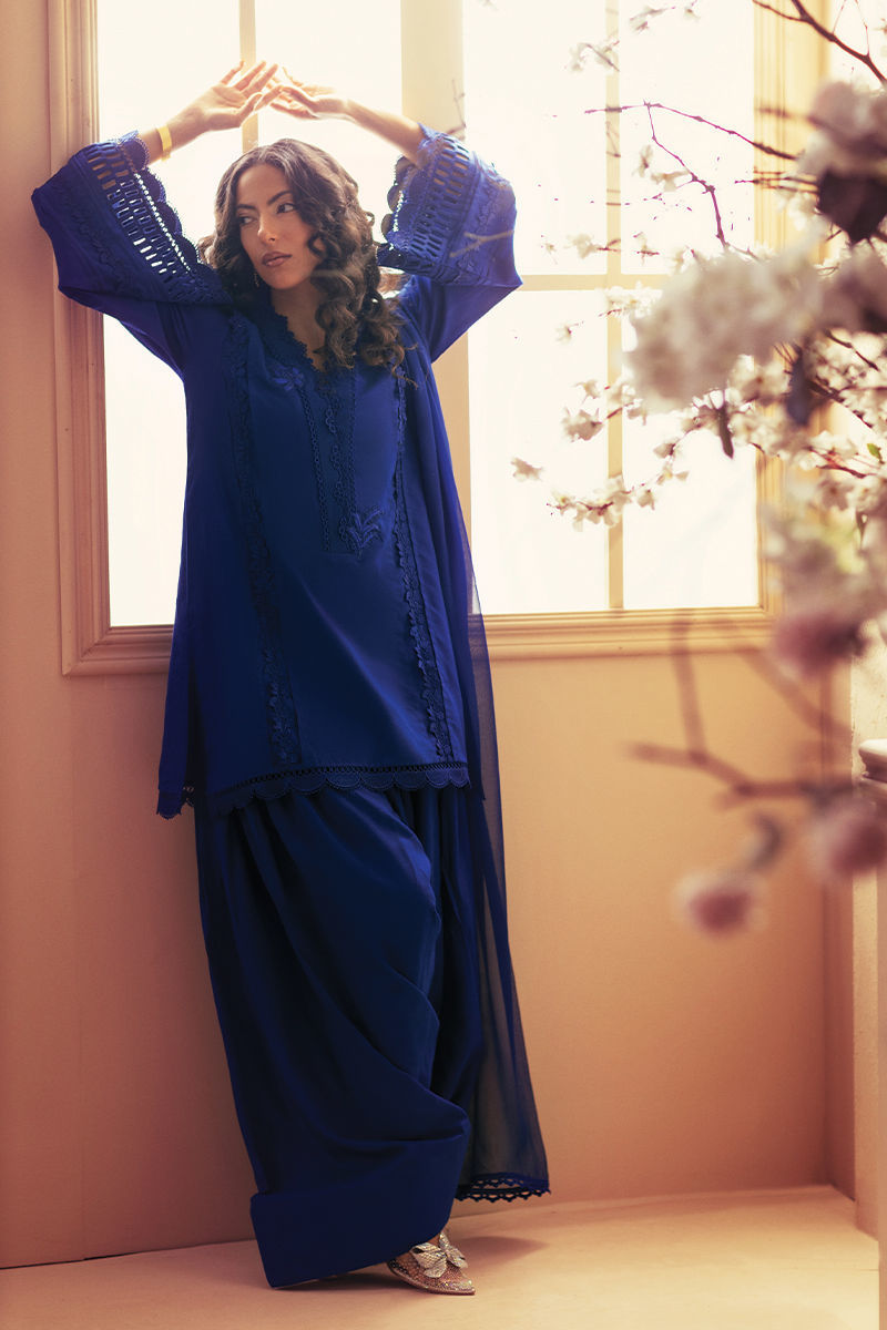 Annus Abrar | Eid Elemental Festive | Jaleh M Cobalt Blue Cotton Net
