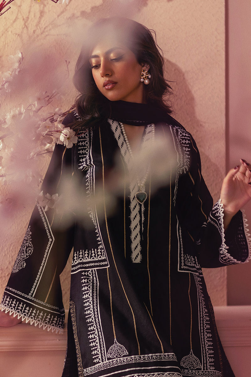 Annus Abrar | Eid Elemental Festive | Yasna L Black Cotton Net