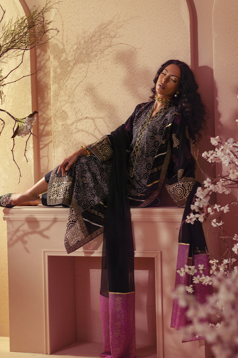 Annus Abrar | Eid Elemental Festive | Anara M Black Cotton Net