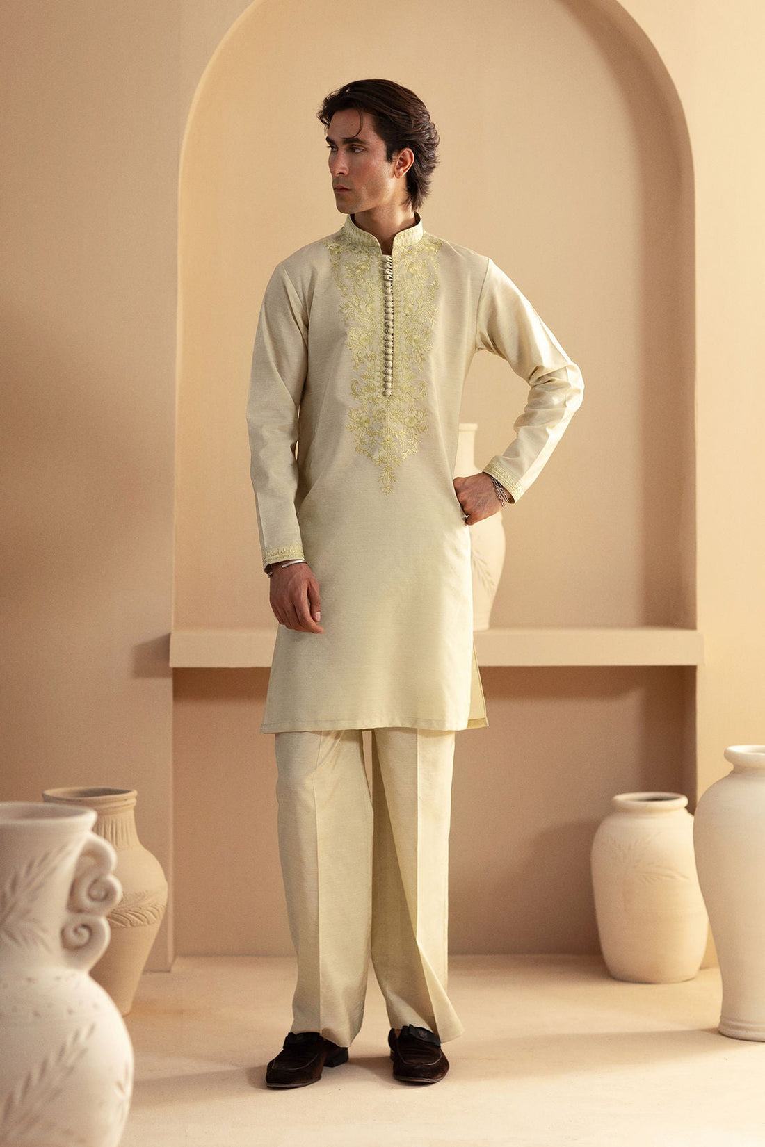 Annus Abrar | Eid Elemental Festive | Kavesh S Pistachio Green Cotton Net