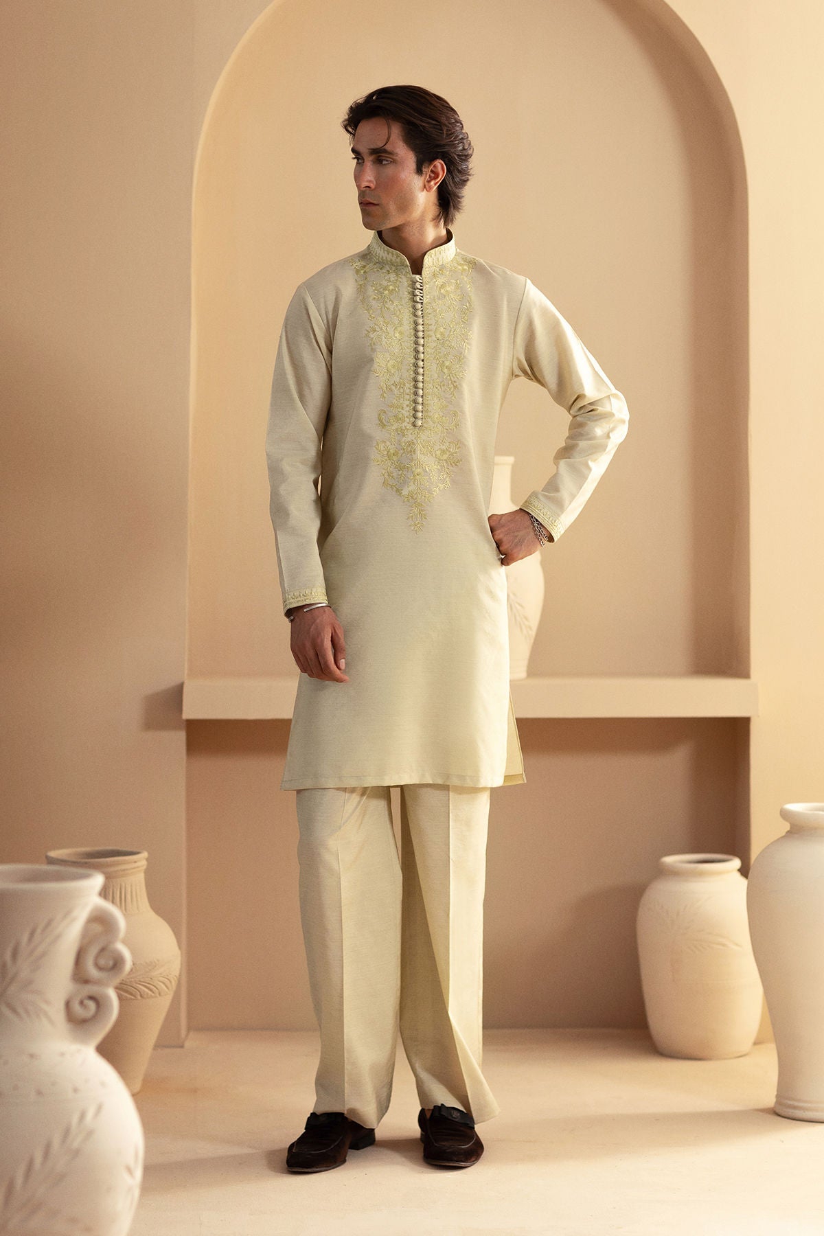 Annus Abrar | Eid Elemental Festive | Kavesh S Pistachio Green Cotton Net