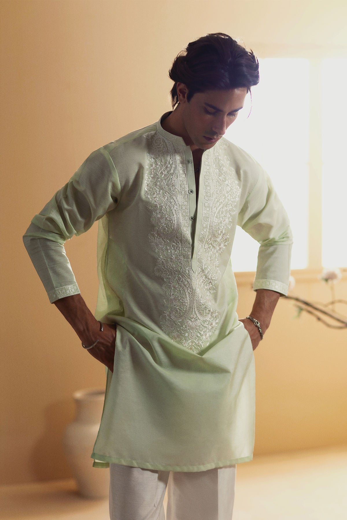 Annus Abrar | Eid Elemental Festive | Vafa XL Mint Cotton Net