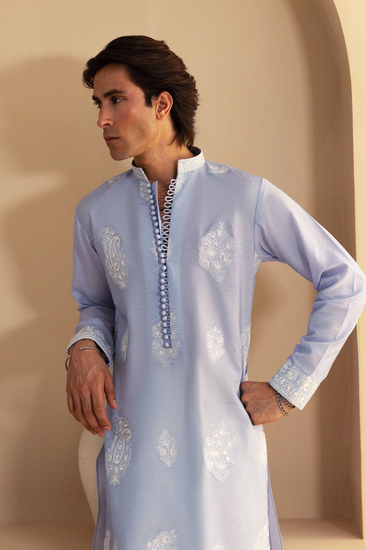 Annus Abrar | Eid Elemental Festive | Ramin M Light Blue Cotton Net