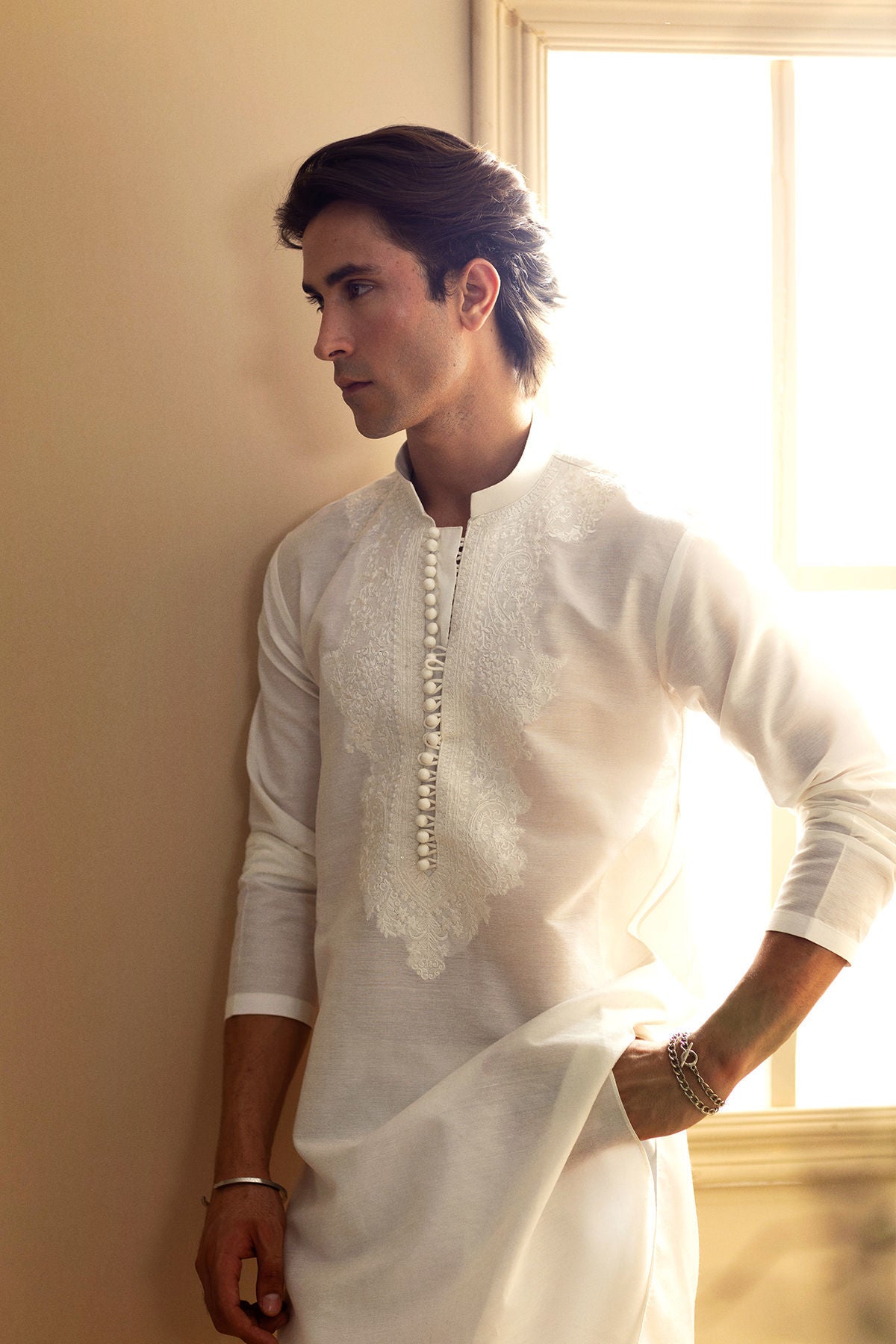 Annus Abrar | Eid Elemental Festive | Behrang L Pearl White Cotton