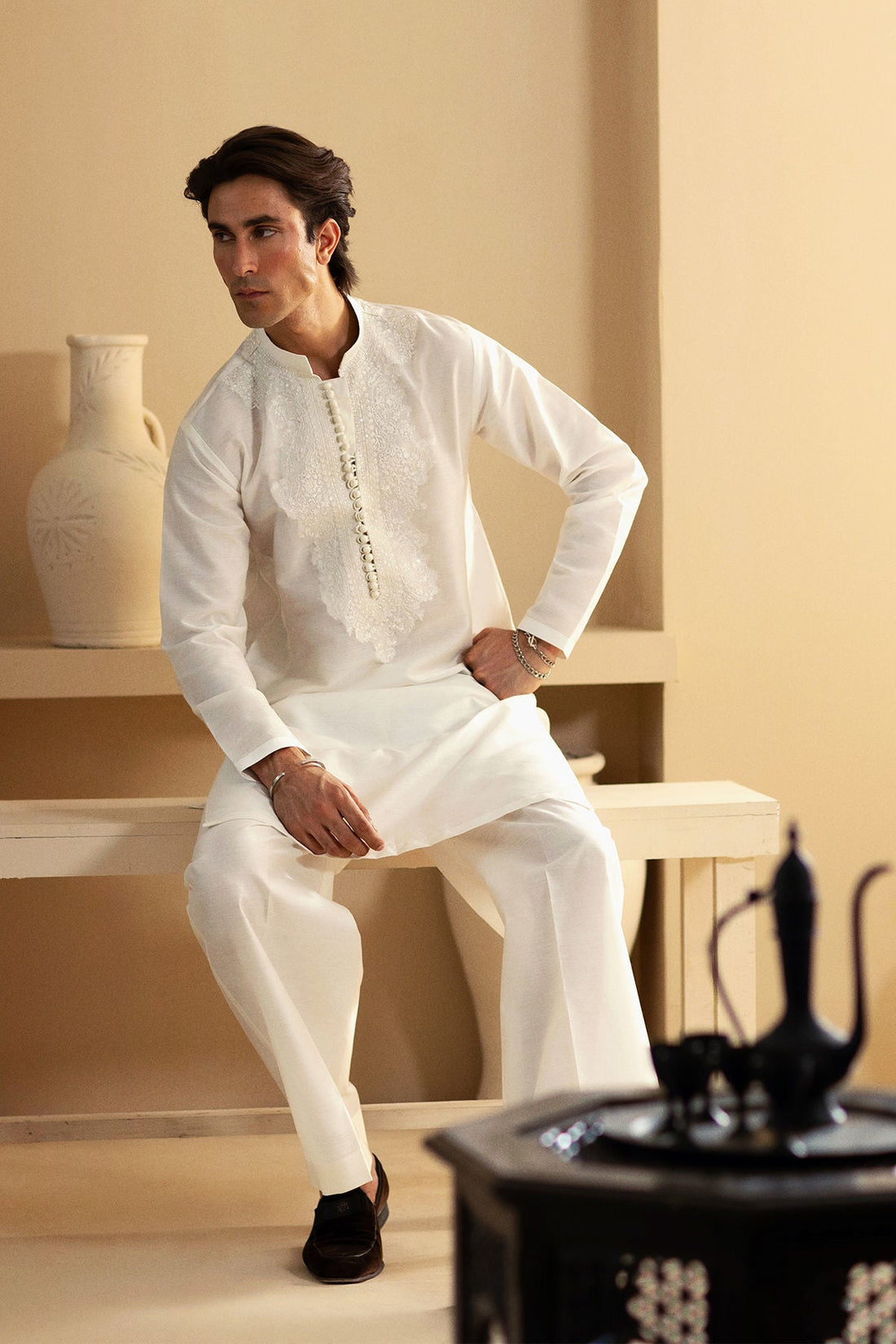 Annus Abrar | Eid Elemental Festive | Behrang S Pearl White Cotton