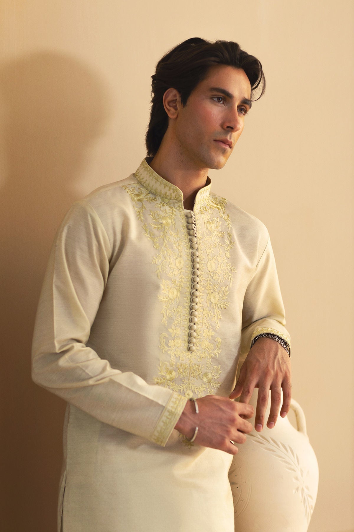 Annus Abrar | Eid Elemental Festive | Kavesh M Pistachio Green Cotton Net