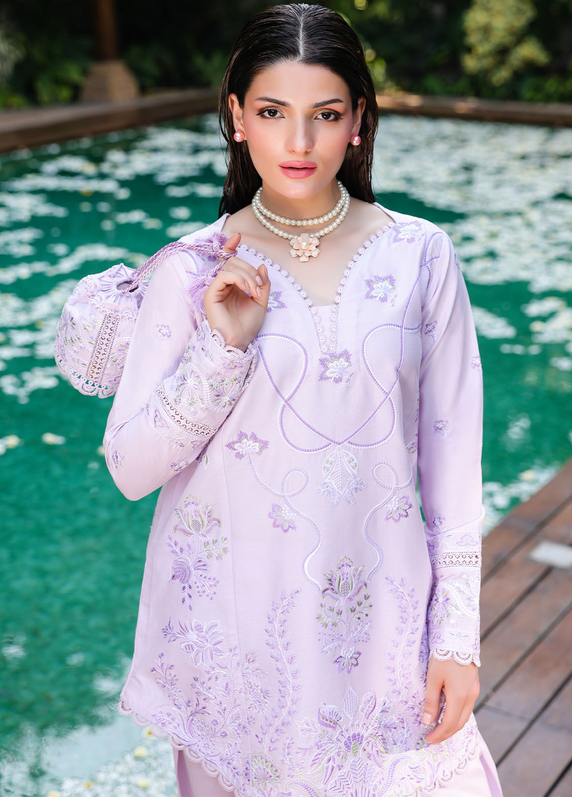 Sahane | Lovent Embroidered Pret 25 | ME23008 Lily L Light Lavender Lawn