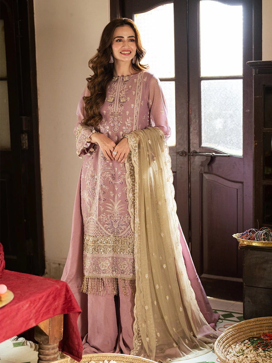 Salitex | Signature Festive Chiffon | SUNW6JI047UT XS Pinkish Gray Khaddi Net