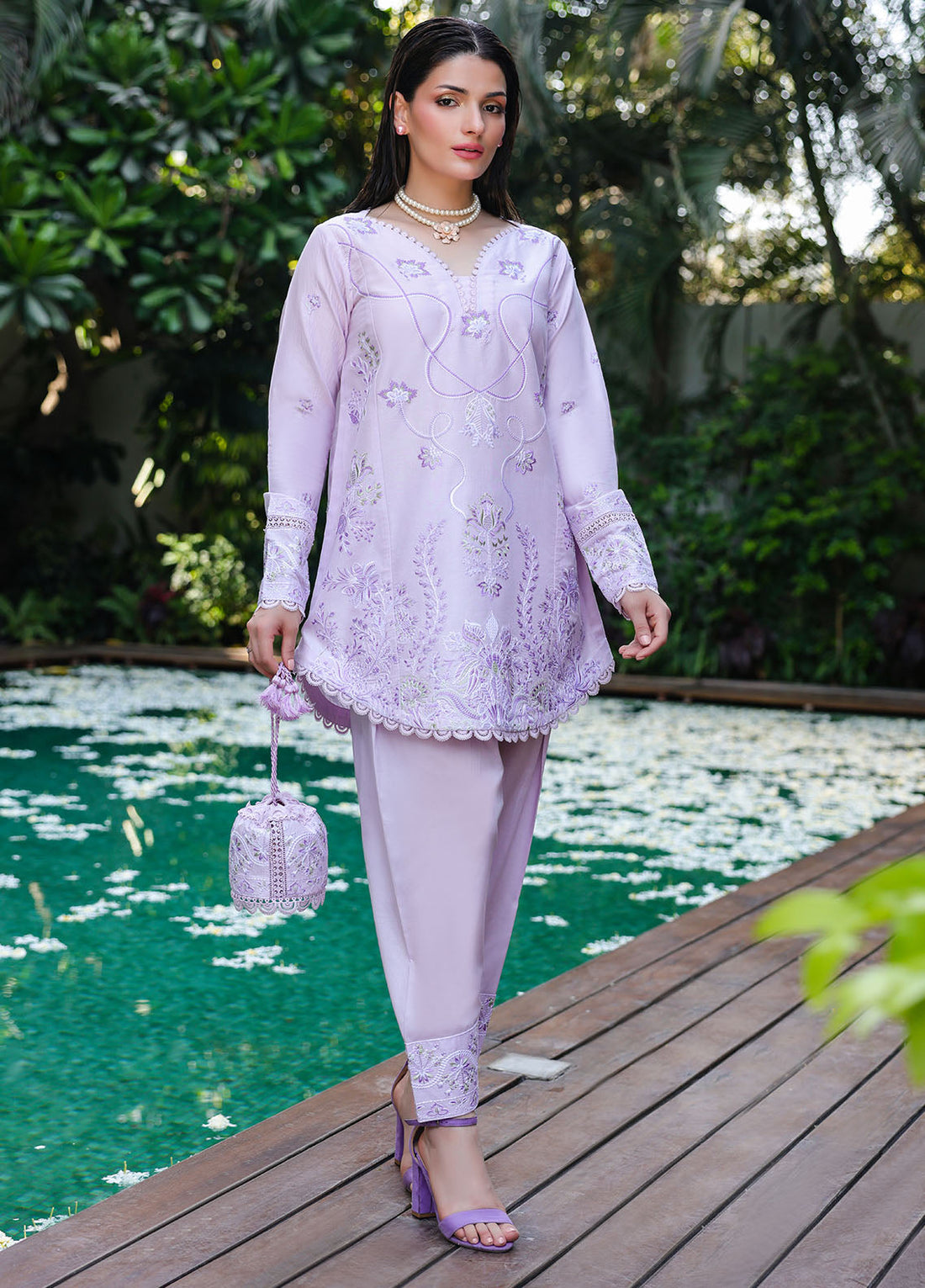 Sahane | Lovent Embroidered Pret 25 | ME23008 Lily XS Light Lavender Lawn