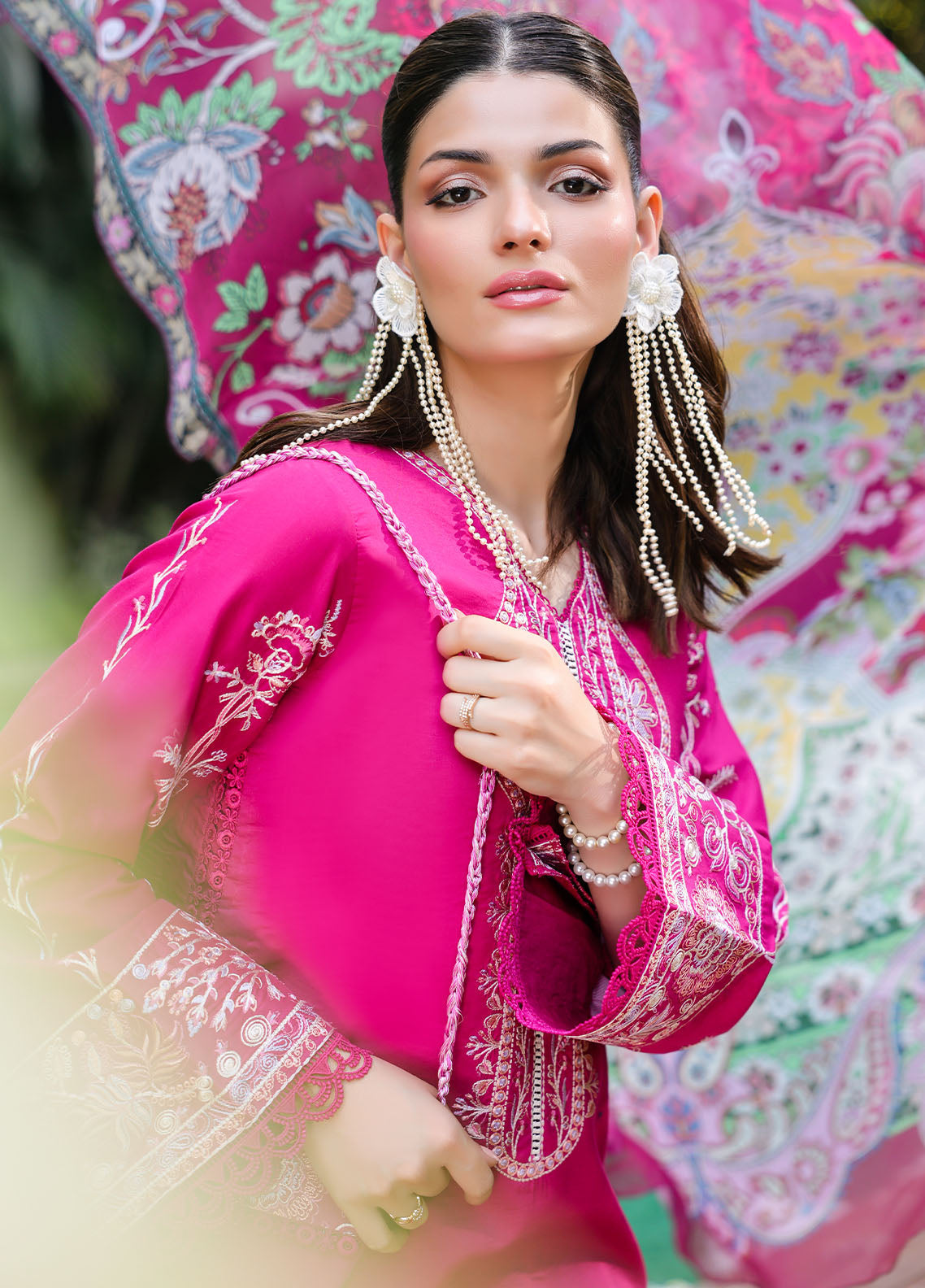 Sahane | Lovent Embroidered Pret 25 | ME23007 Seraph M Hot Pink Lawn