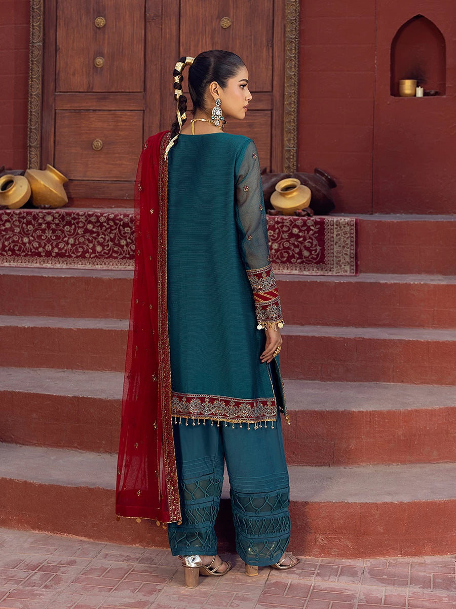 Salitex | Signature Festive Chiffon | SUNW6JI021UT XL Teal Green Khaddi Net