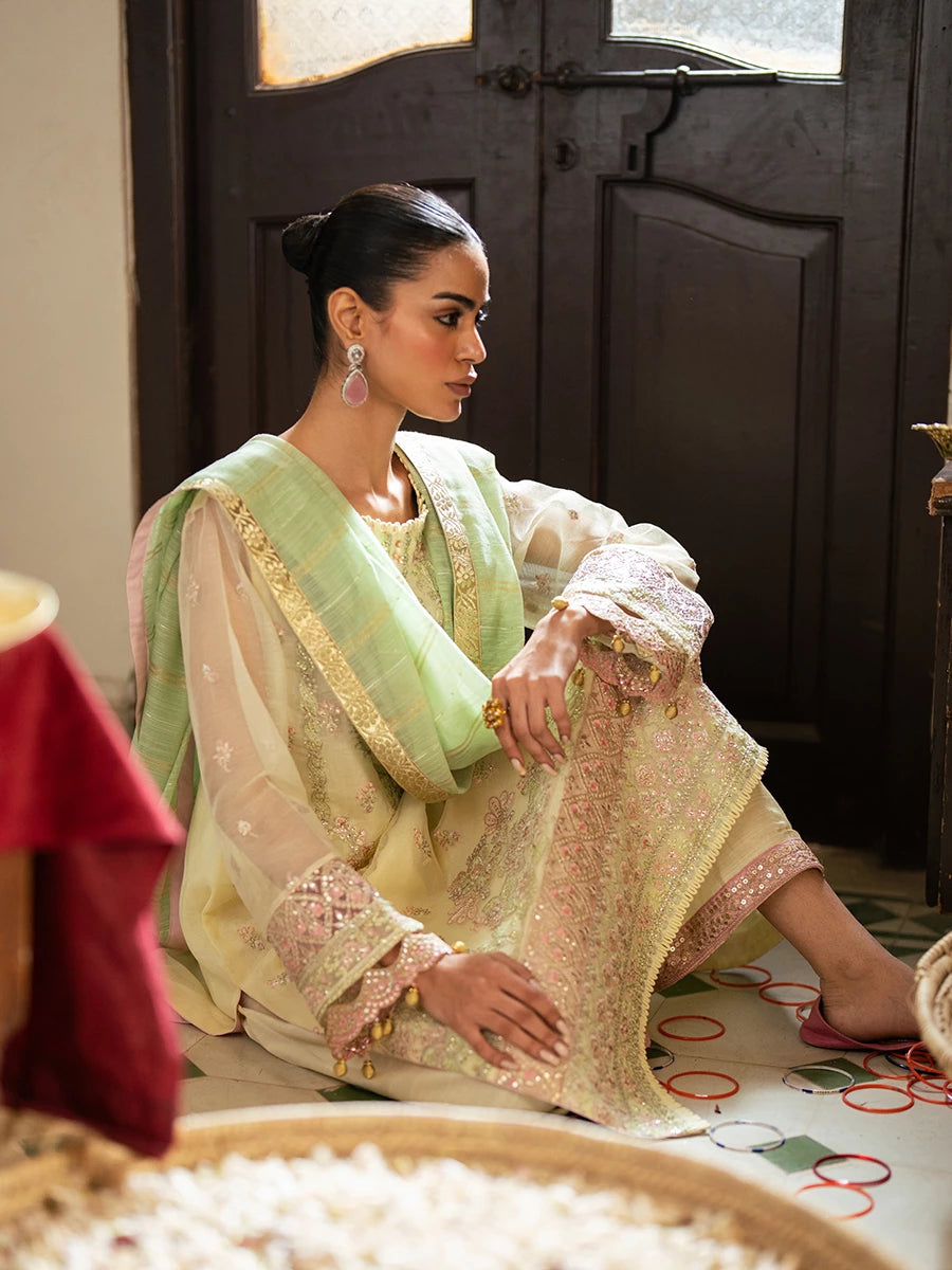 Salitex | Signature Festive Chiffon | SUNW6JI045UT Custom Size Pale Yellow Khaddi Net