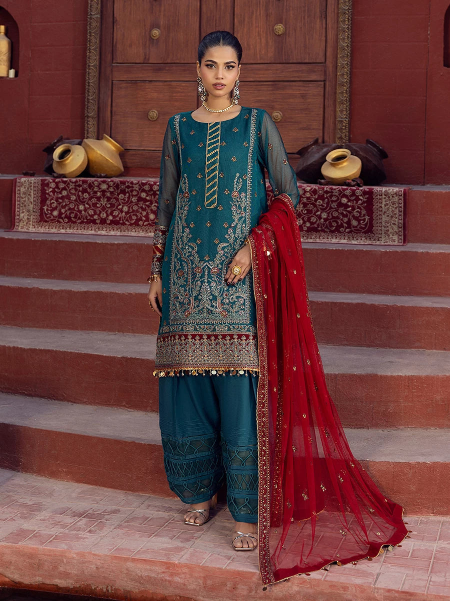 Salitex | Signature Festive Chiffon | SUNW6JI021UT M Teal Green Khaddi Net