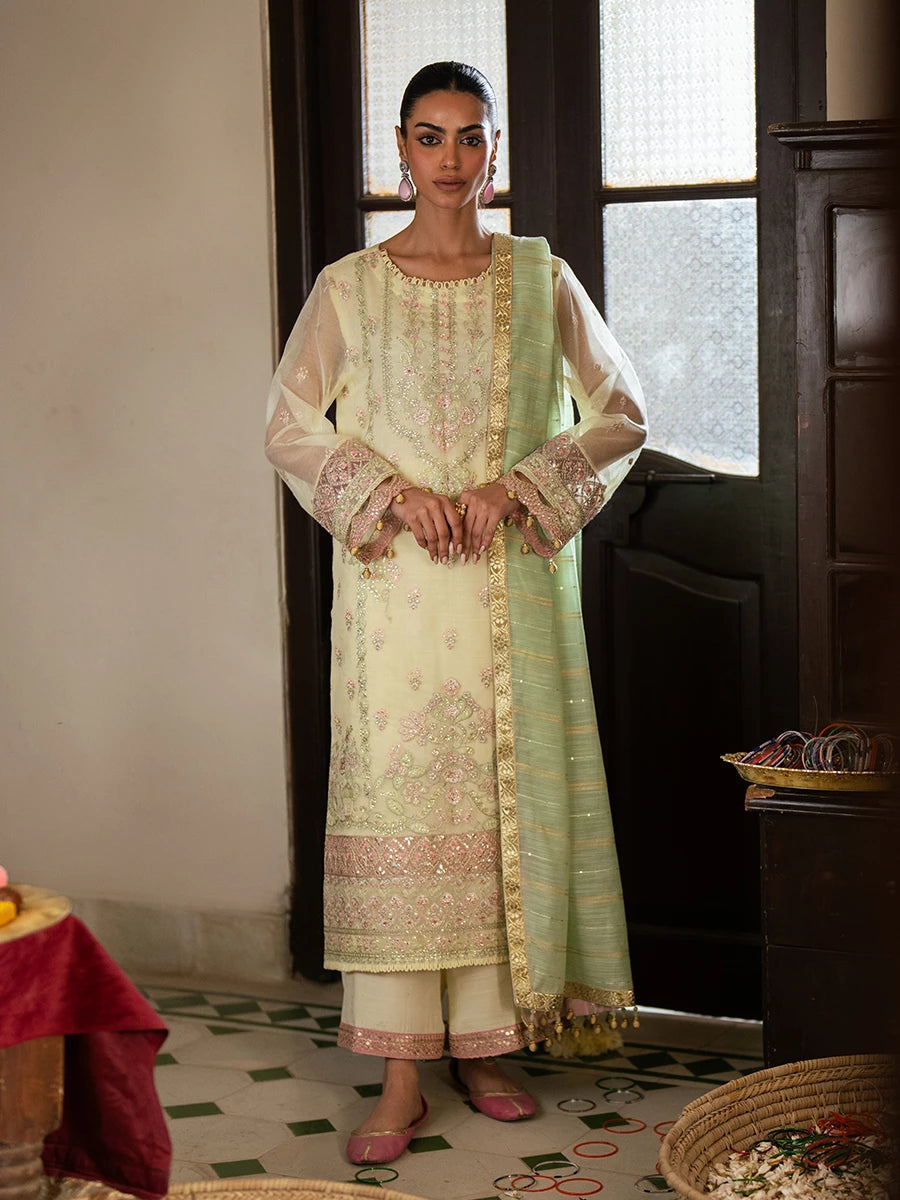 Salitex | Signature Festive Chiffon | SUNW6JI045UT XS Pale Yellow Khaddi Net