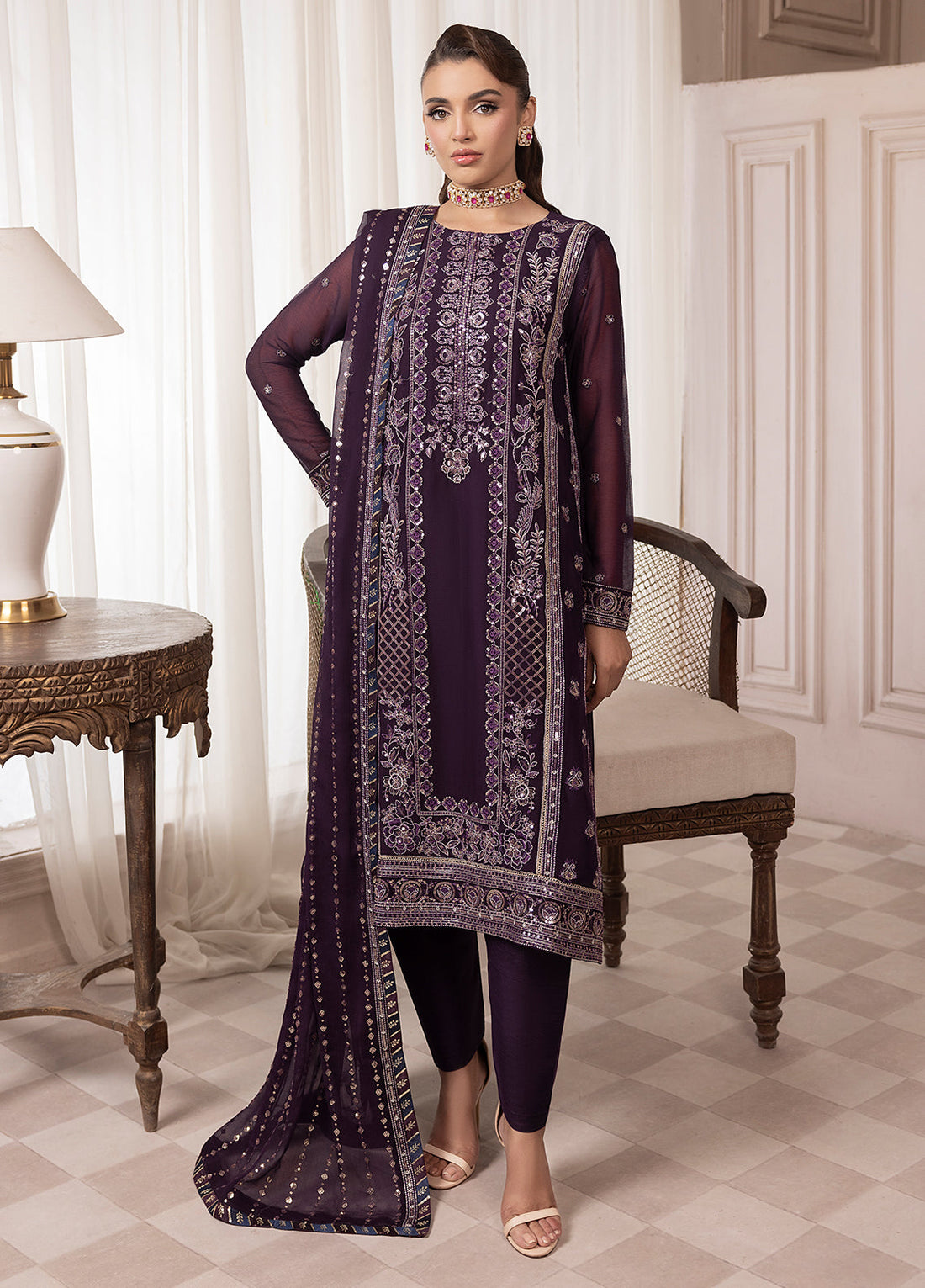 Sahane | Elyssa Festive Chiffon | CT-19006 Mure - ELYSSA XS Deep Purple Chiffon